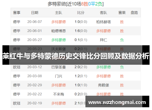 莱红牛与多特蒙德历史交锋比分回顾及数据分析