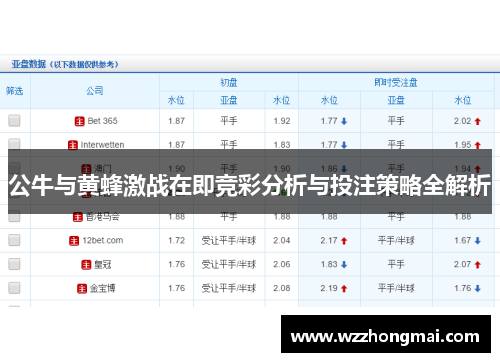 公牛与黄蜂激战在即竞彩分析与投注策略全解析